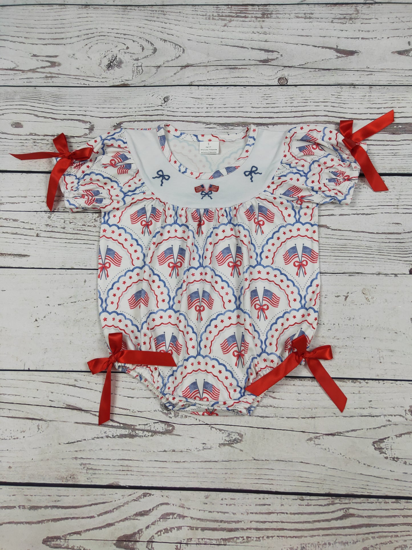 Baby Girl Bow Appliqué Patriotic Bubble