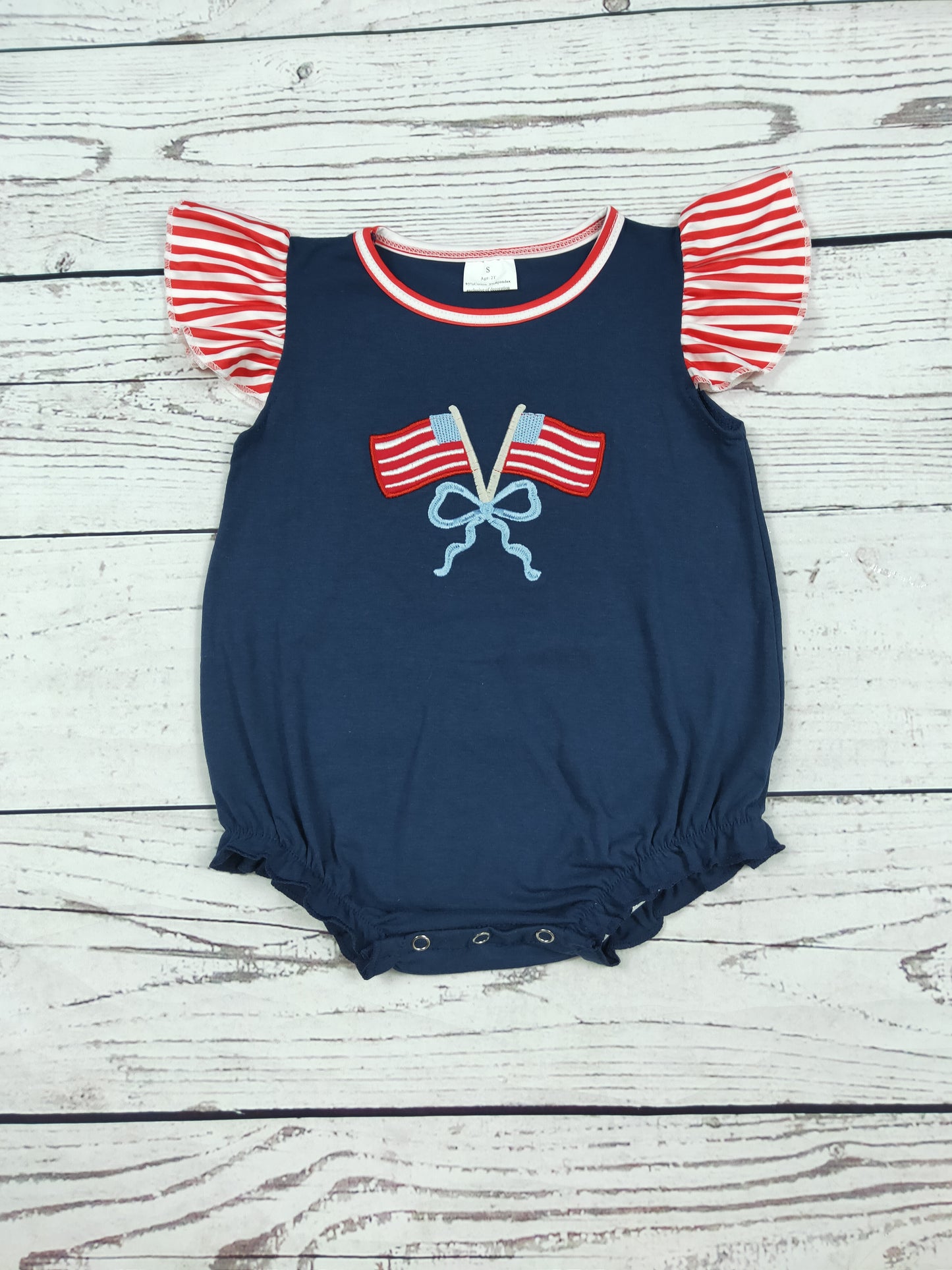 Baby Girl Bow Appliqué 4th Of JulyBubble