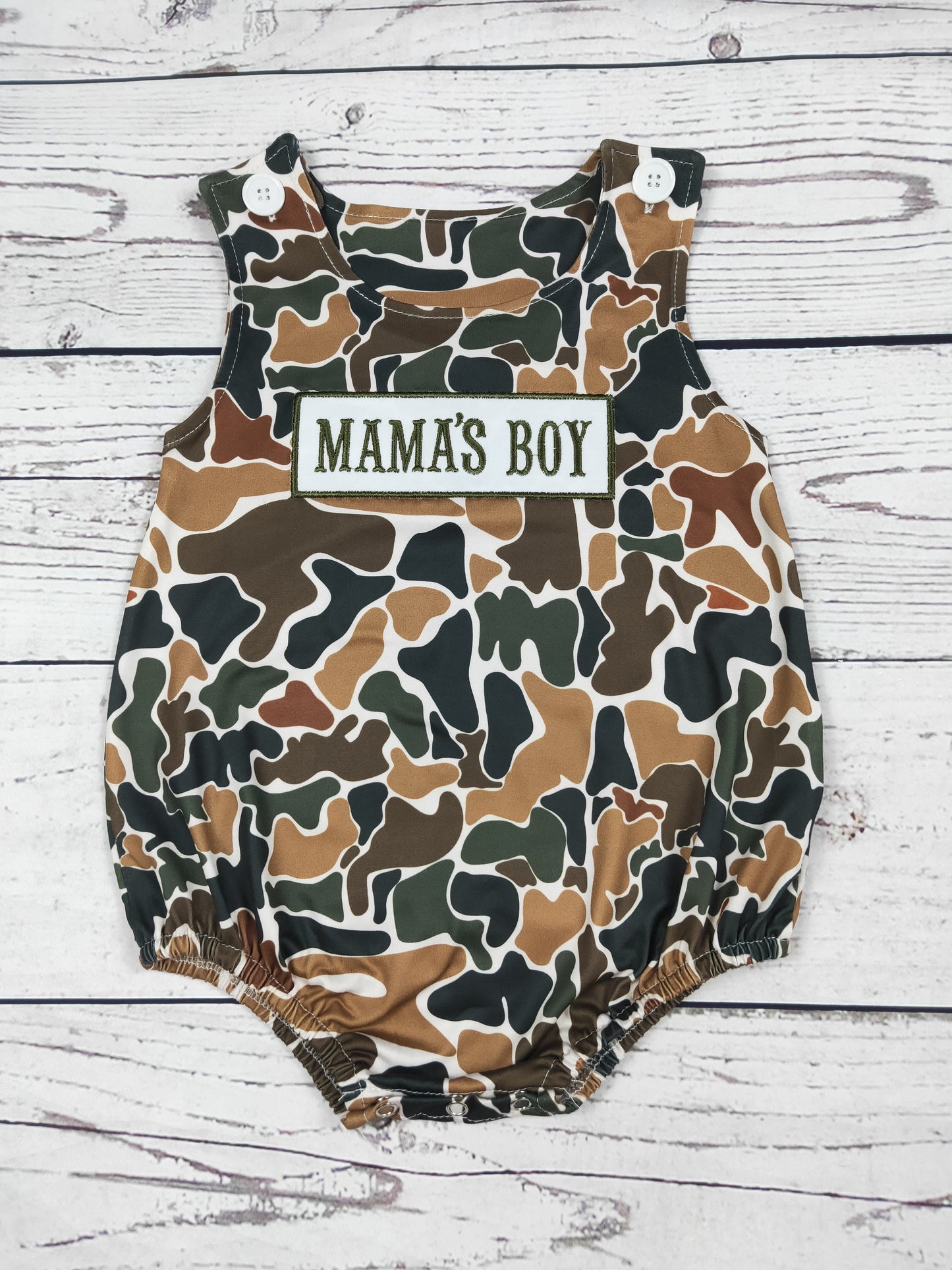 Mama's Boy Appliqué Camouflage Printed Baby Bubble