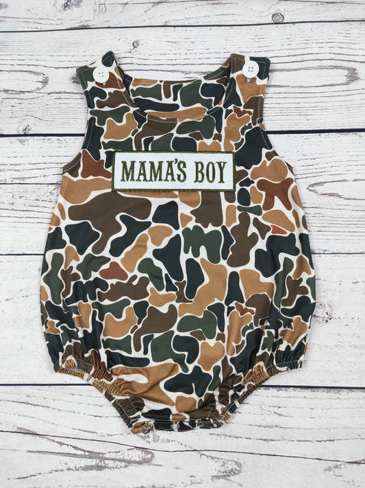 Mama's Boy Appliqué Camouflage Printed Baby Bubble