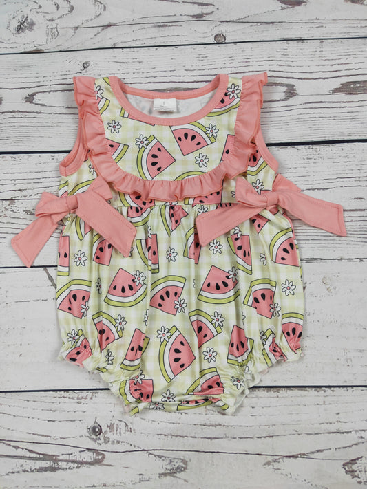 Watermelon Printed Baby Girl Summer Bubble