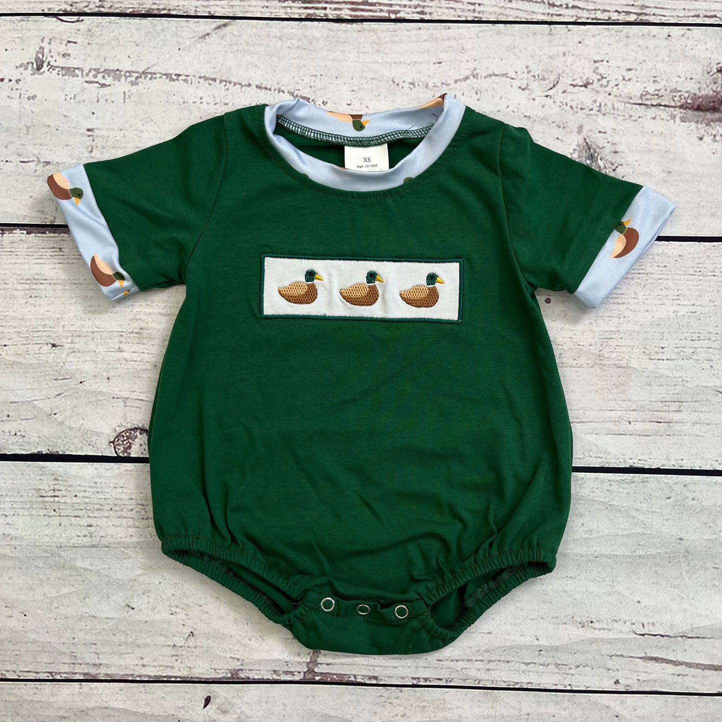 Green Duck Appliqué Baby Boy Bubble
