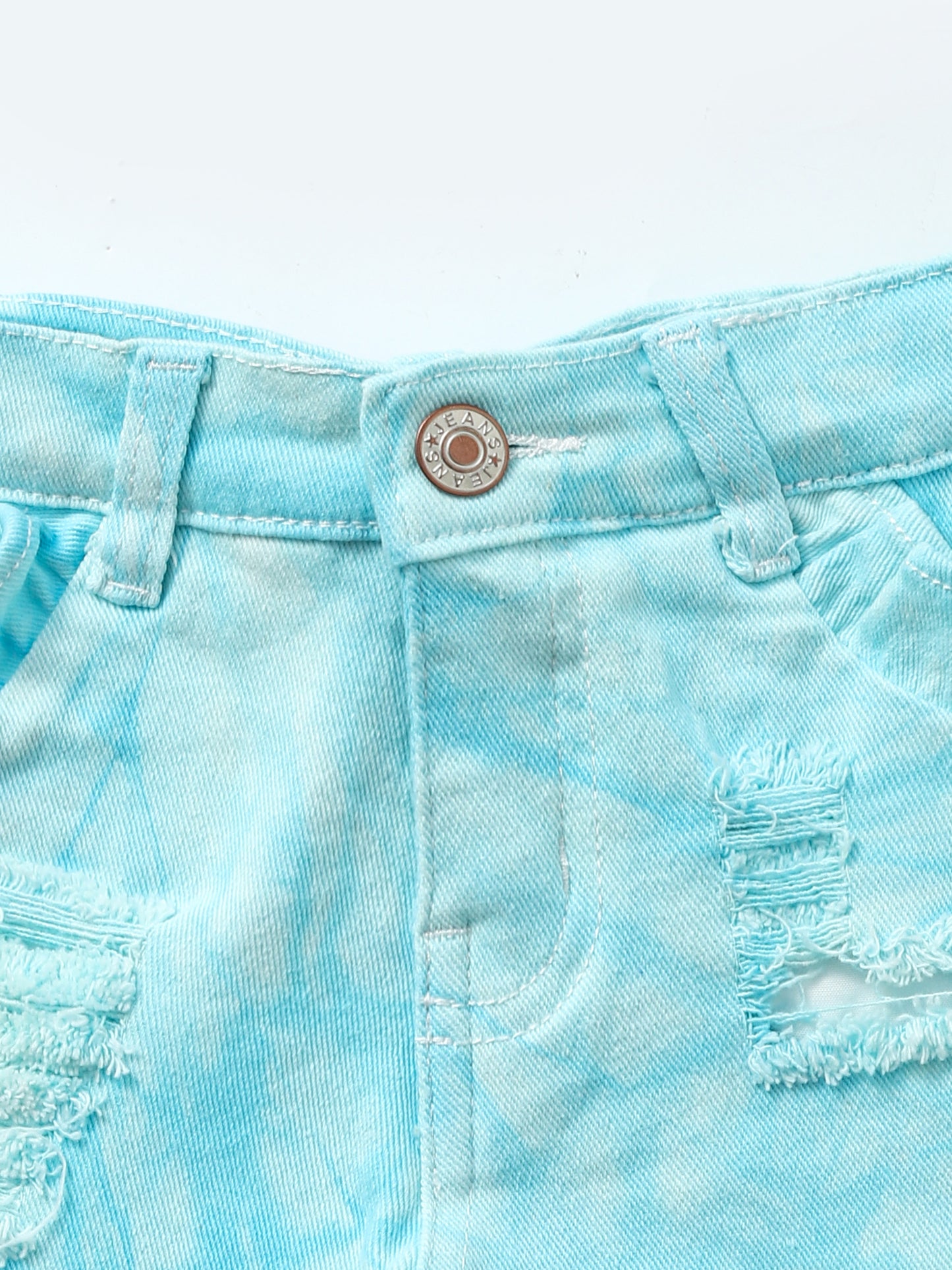 Kids Blue Distressed Ruffle Denim Shorts