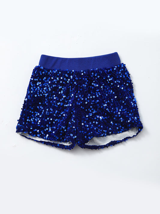 Girls Blue Sequin Shorts With Lining