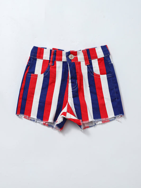 Kids Stripes July Fourth Denim Shorts