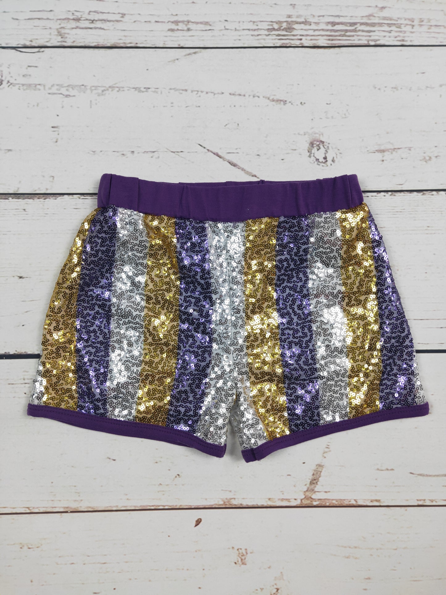 Kids Sequin Summer Shorts With Purple Stripe