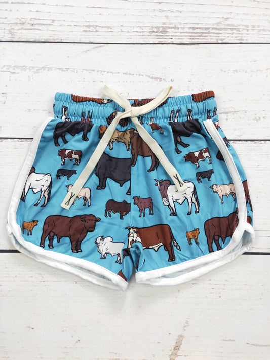 Baby Girls Blue Cows Printed Shorts