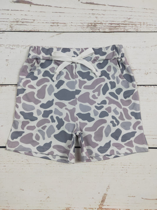 Boys Camouflage Shorts With Gray Printed