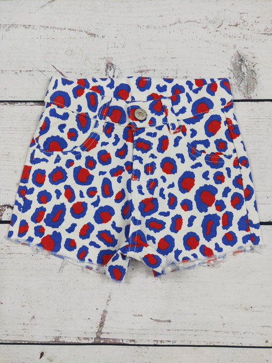 Girls Cheetah Printed Patriotic Denim Shorts