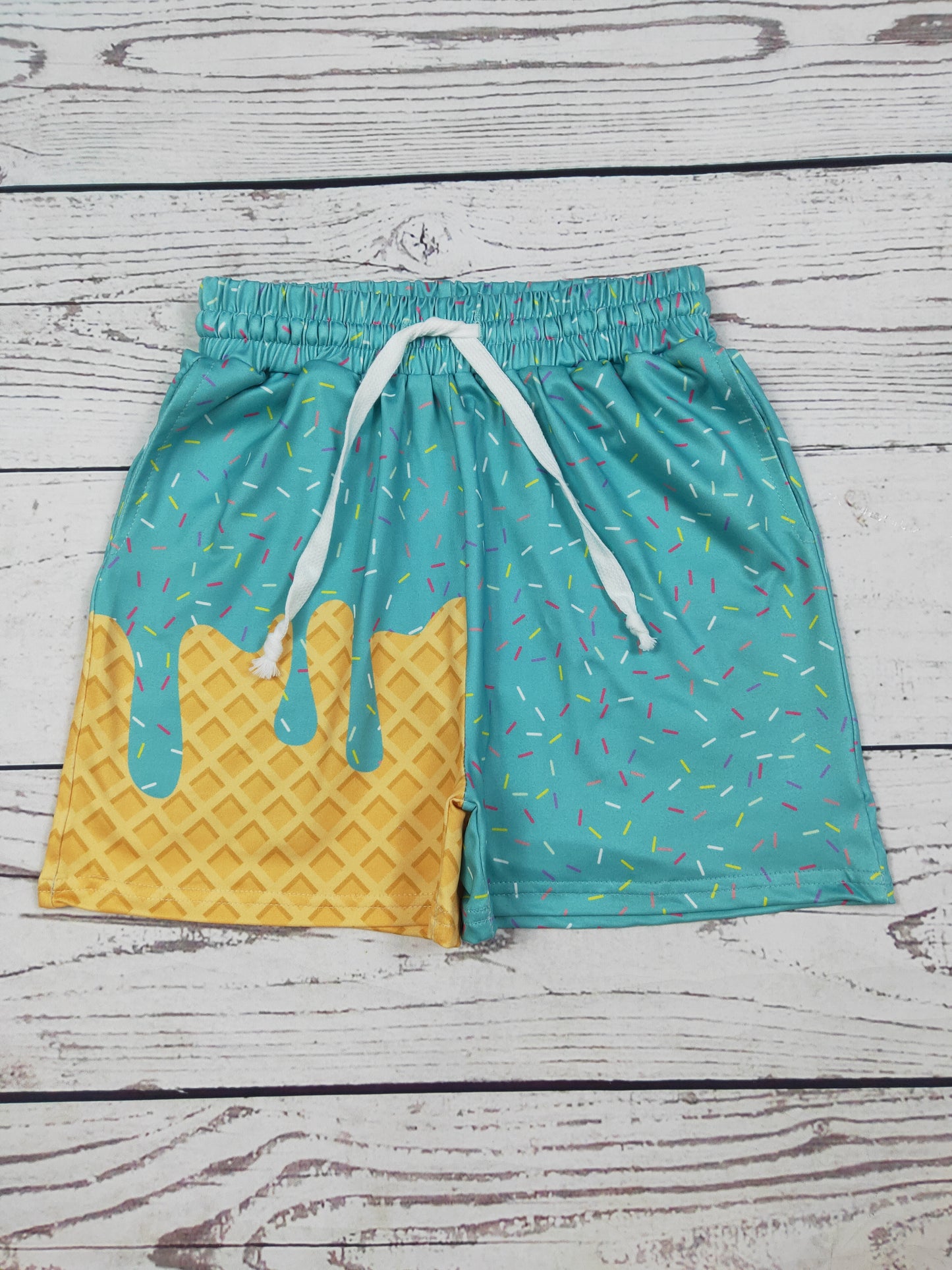 Boys Ice Cream Drip Printed Shorts With Pockets