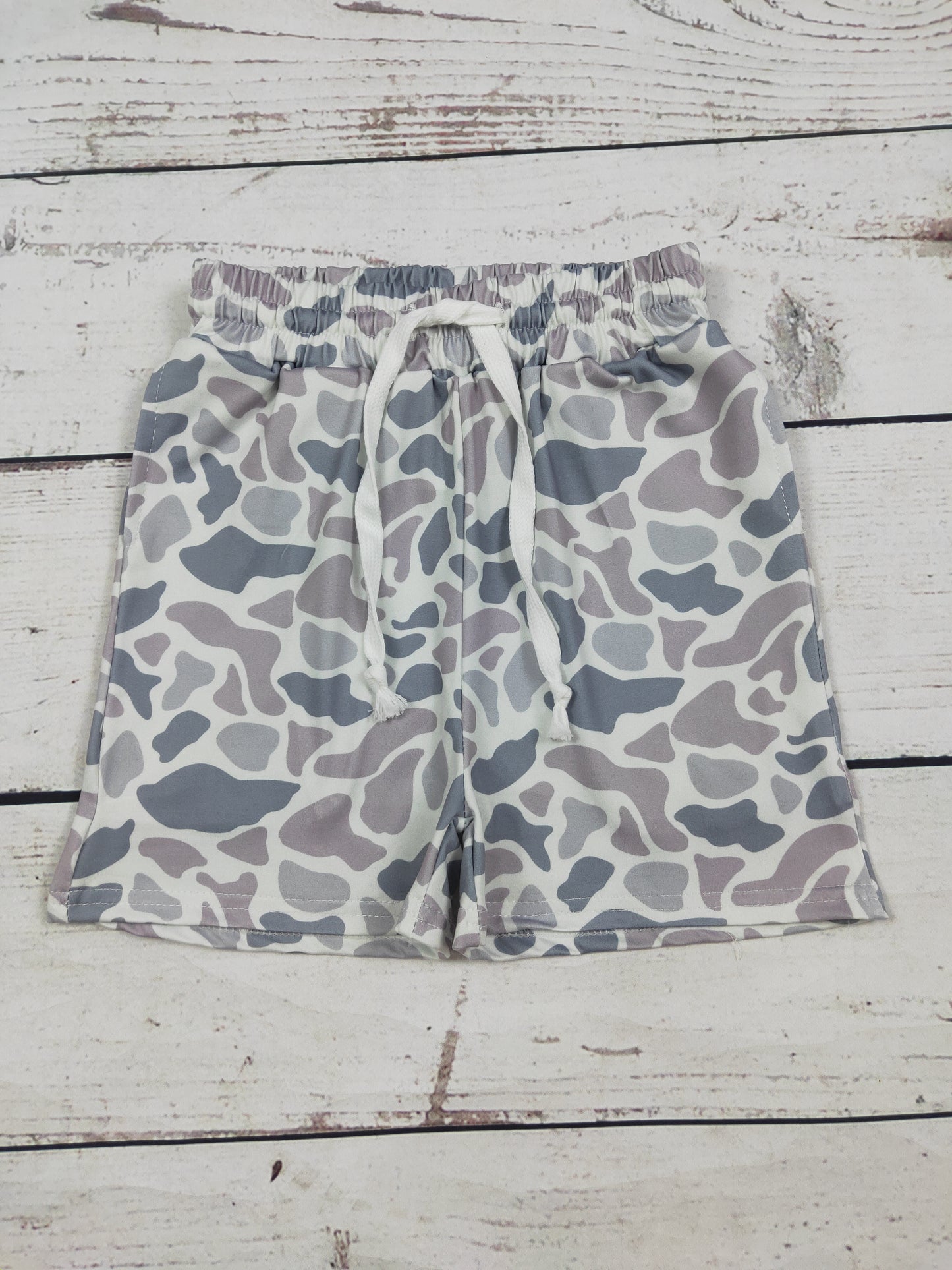 Boys Camouflage Shorts With Gray Printed