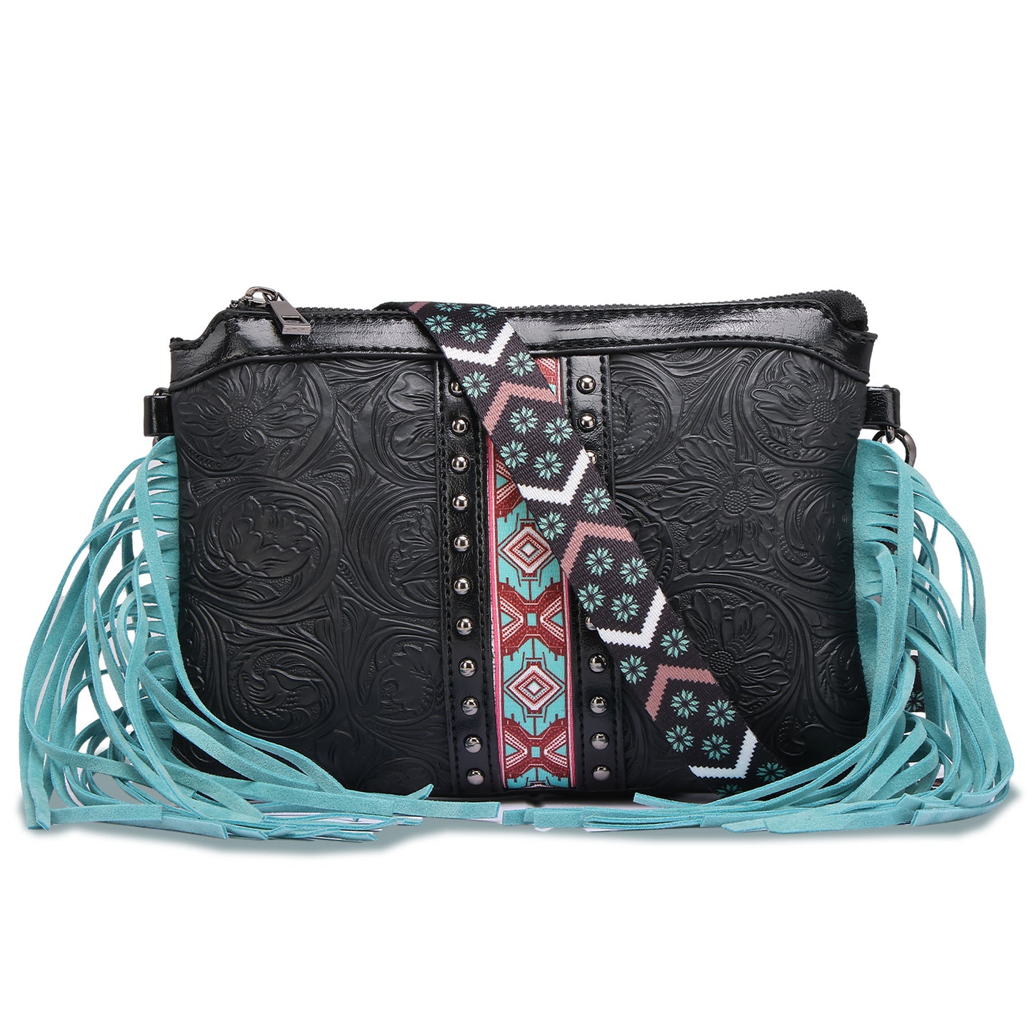 Black Western Shoulder Bag with Fringe