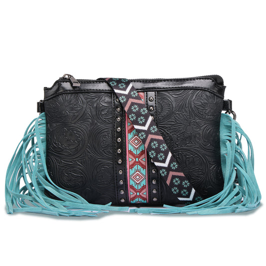 Black Western Shoulder Bag with Fringe