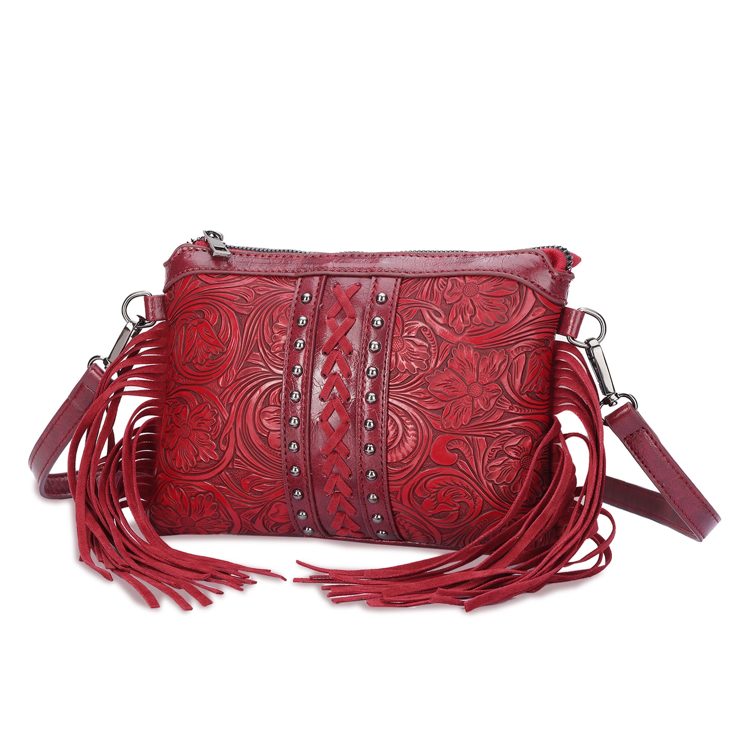 Red Fringe Western Crossbody Bag