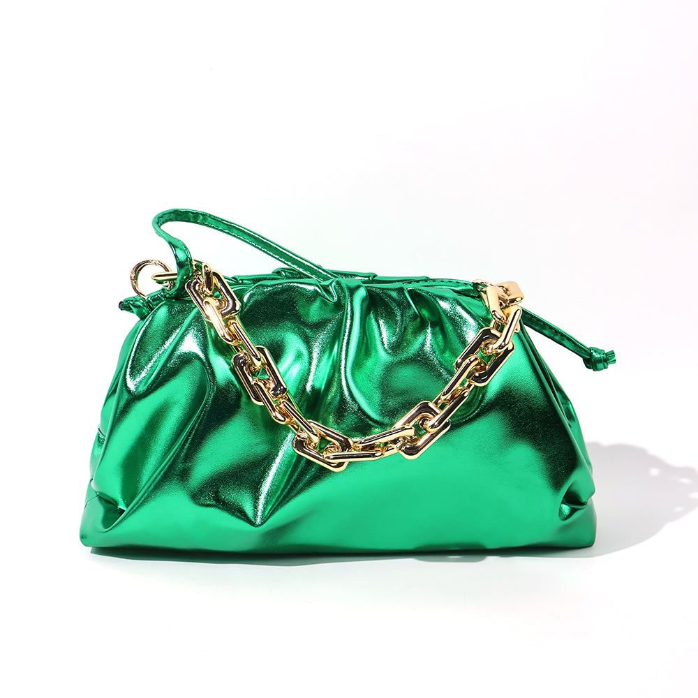 Green Shoulder Bag with Chain