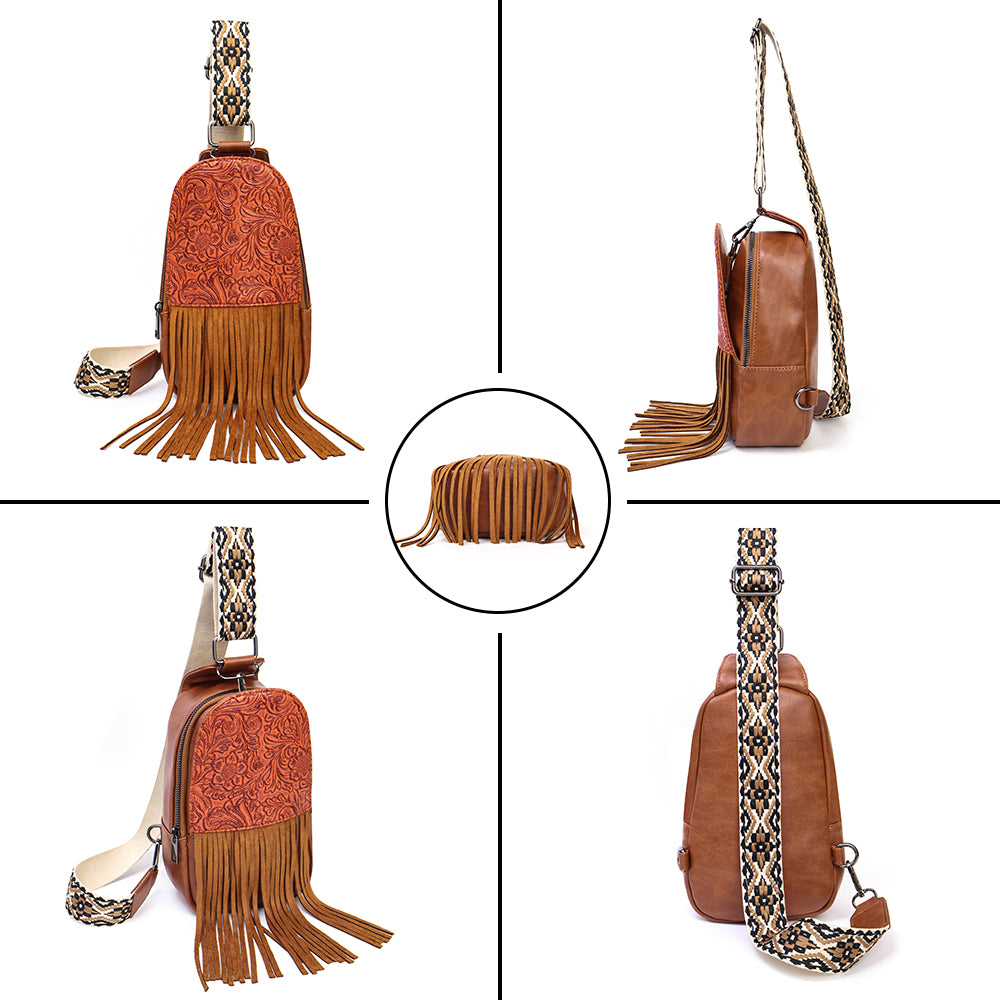 Brown Fringe Western Sling Bag