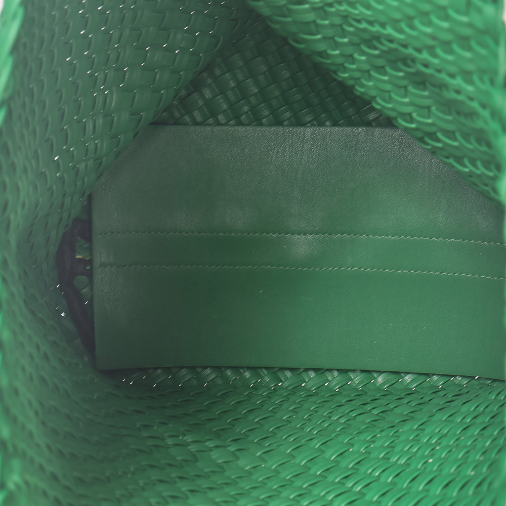 Green Woven Tote Bag with Small Bag