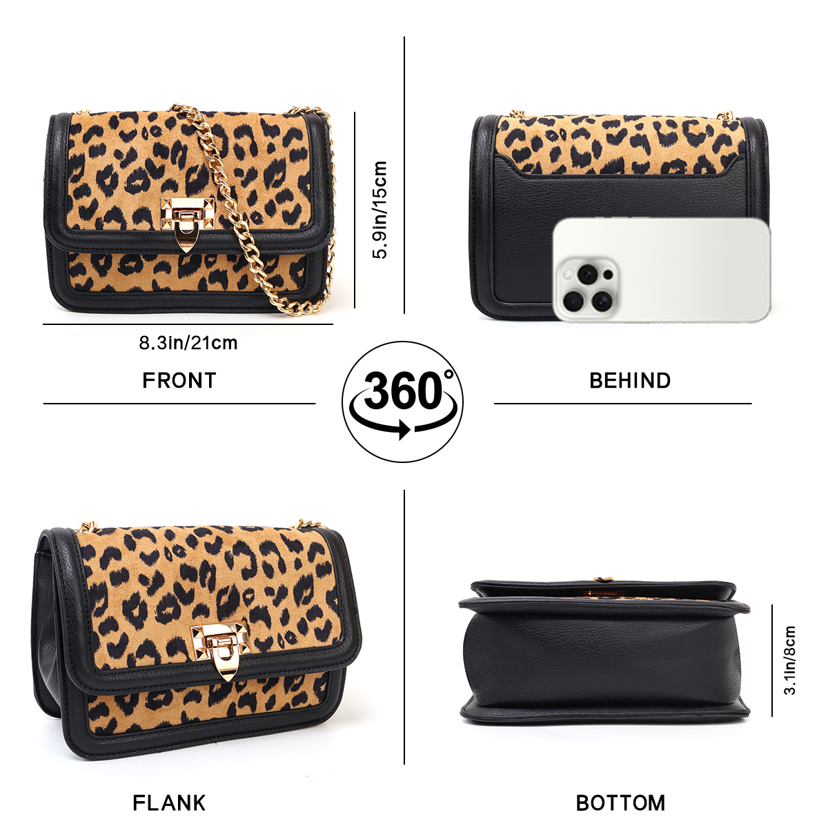 Cheetah Shoulder Bag with Chain Strap