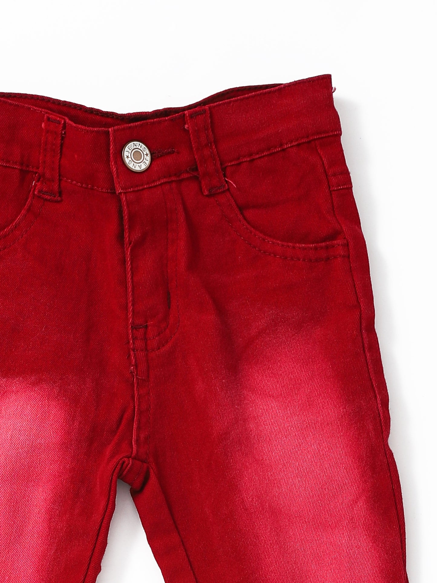 Red Washed Double Layer Girls Bell Bottom Jeans